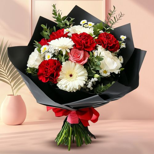 Unique Bouquet of Gerberas, Carnations and Roses