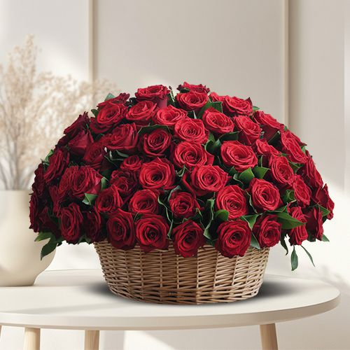 Delightful Presentation of Red Rose in a Basket