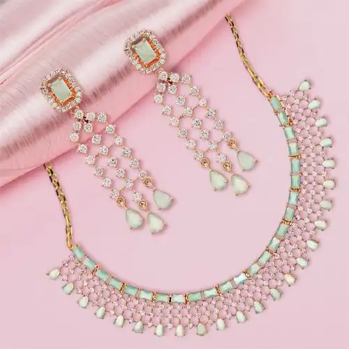 Trendy AD Floral Necklace Set