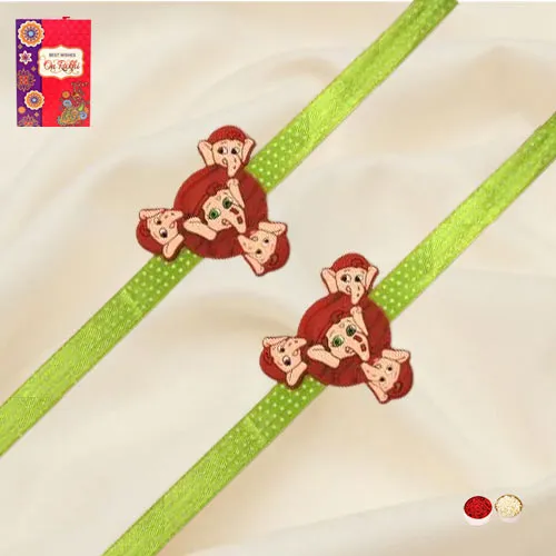 Fancy Twin Kids Ganesh Rakhi with Roli, Chawal n Card