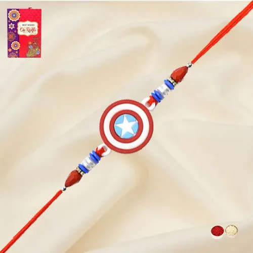 Exclusive Captain America Rakhi with Roli, Chawal n Card