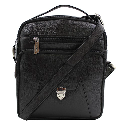 Black Leather Sling for Him with Cool Lock Pocket
