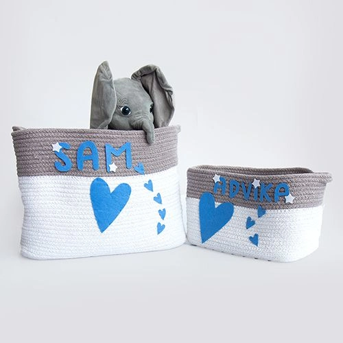 Premium Doodle Hearts Cotton Rope Basket Set