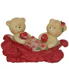 Cuddly Couple Teddy With Two Hearts and Roses in a Boat