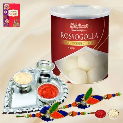 Graceful Ethnic Rakhis N Haldiram Rosogolla with Aarti Thali