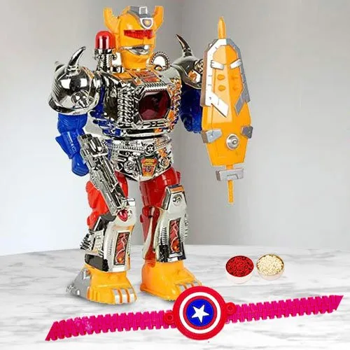 Fascinating Captain America Kids Rakhi with Walking Robot