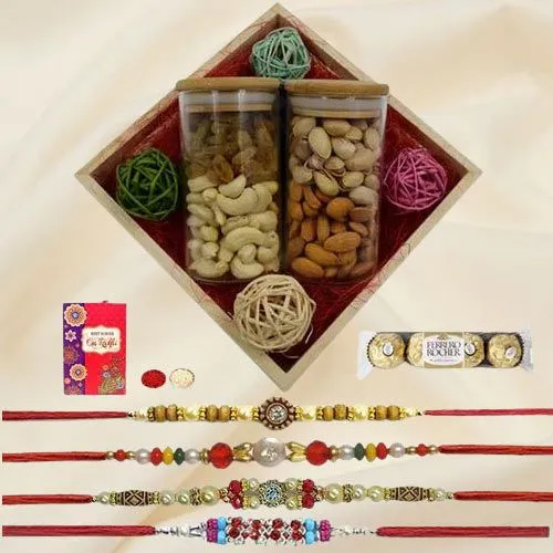 Dry Fruits in Glass Jars for Designer Bhai Rakhi