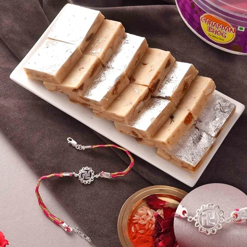 Silver Rakhi With Barfi