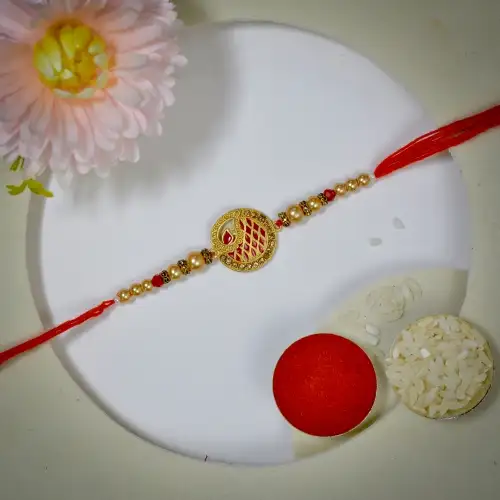 Gold Tone Kundan Rakhi for Bro