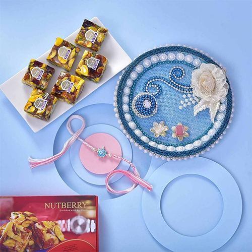 Gorgeous Silver Tortiose Rakhi Thali Hamper