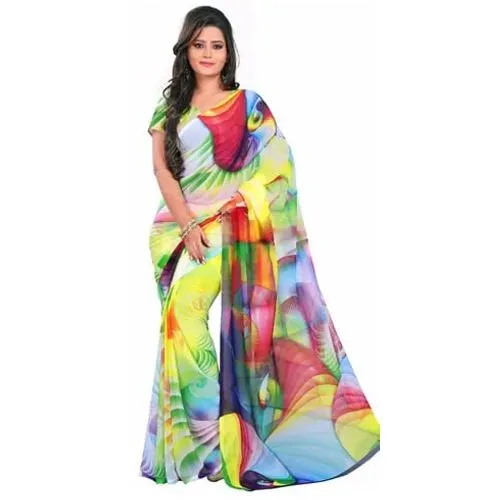 Classic Digital Printed Georgette Saree in Multicolour