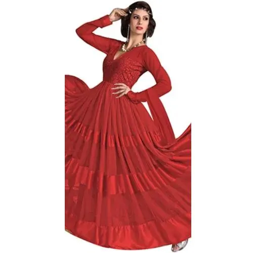 Lovely Net N Brasso Printed Red Designer Salwar
