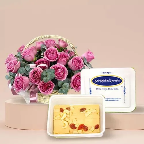 Stunning Pink Roses  N  Soan Papri Combo