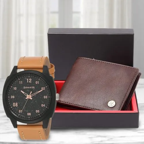 Amazing Sonata Volt+ Analog Watch N Leather Wallet