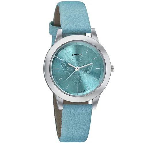 Elegant Sonata Floral Folk Art Analog Blue Dial Womens Watch