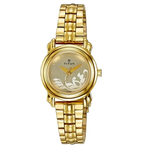 Suave Champagne Dial Golden Strap Womens Watch from