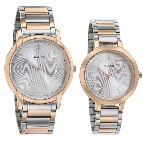 Wonderful Sonata Bandhan Blue Dial Rose Gold Pair Watch