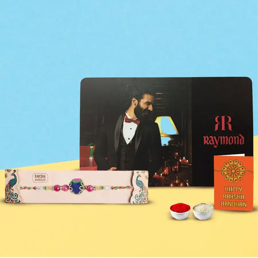 Cool Celebration Special Raymonds Gift E Vouchers with Rakhi and decorative items for Raksha Bandhan celebration