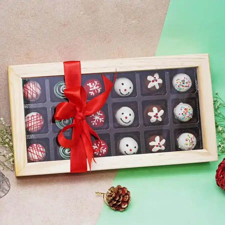 Festive Bliss Chocolate Truffles assortment with various flavors and elegant packaging