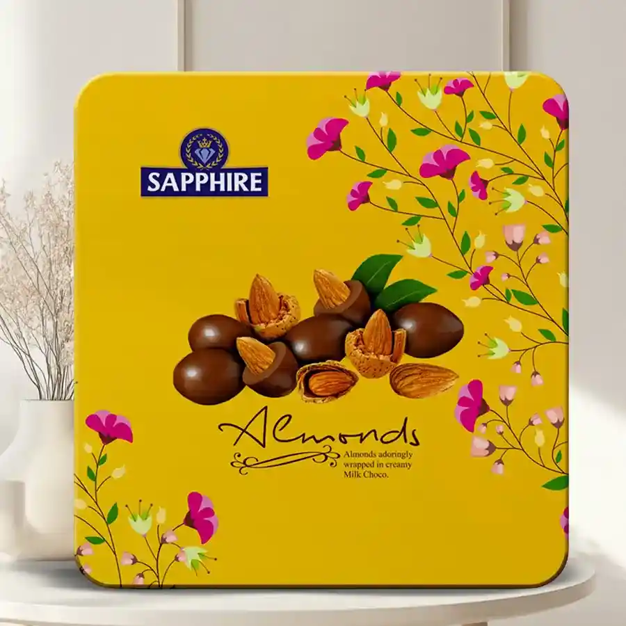 Delicious Sapphire Almond Chocolates in a 180g box with smooth chocolate and roasted almonds