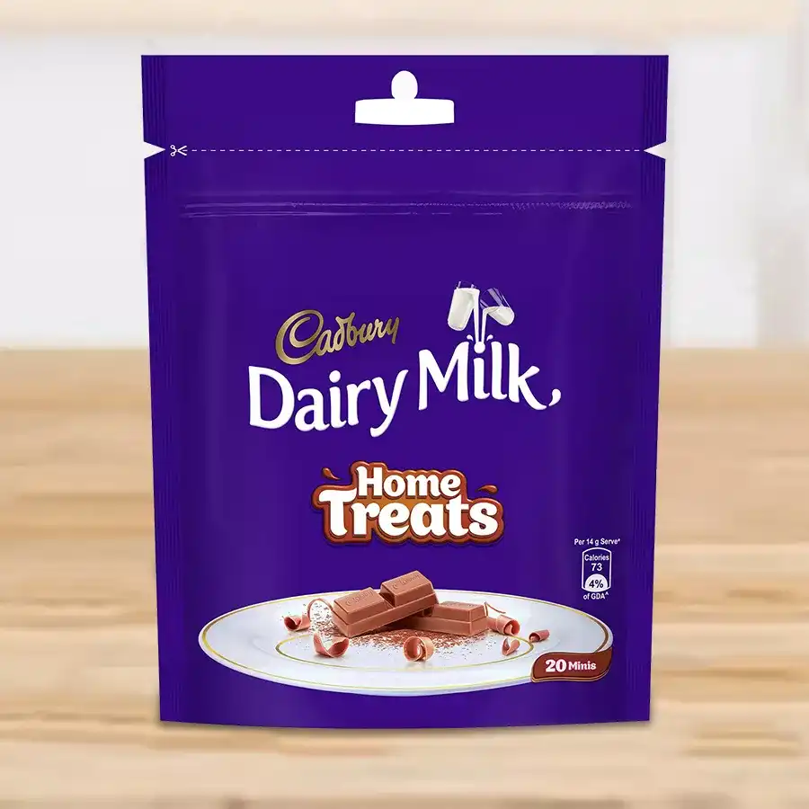 Cadbury Dairy Milk Home Treats Chocolates 140 gm pack with rich, creamy milk chocolate pieces