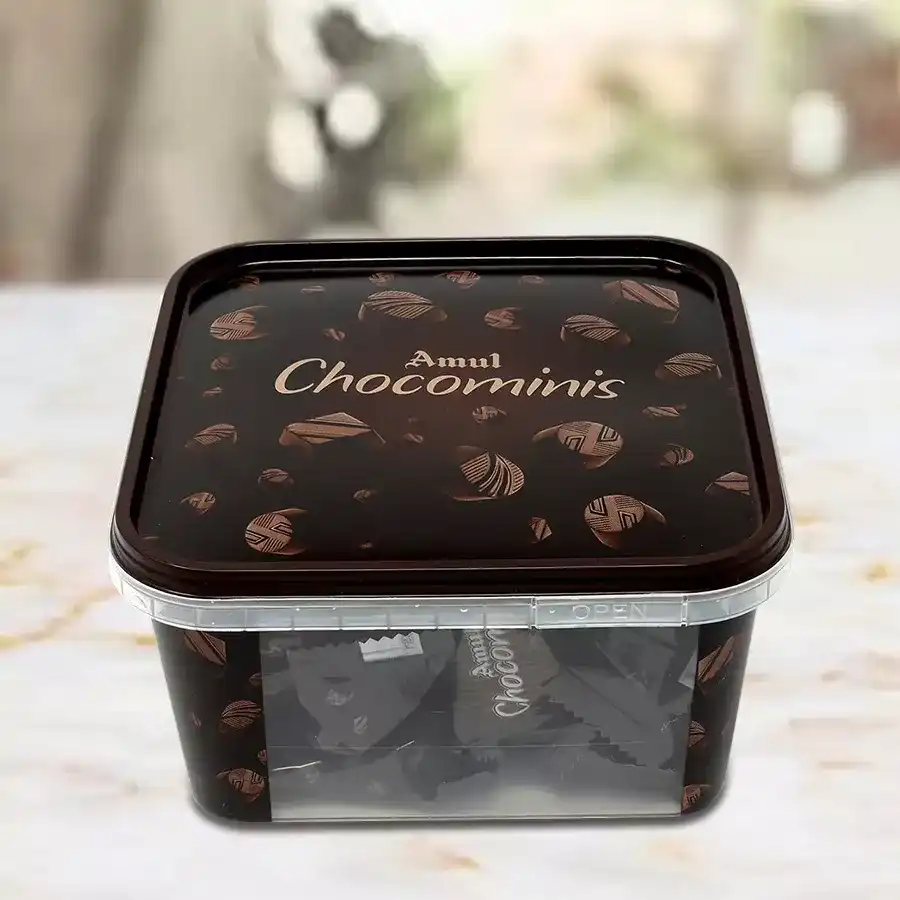 Amul Chocominis box containing 30 chocolates, 250g, showcasing an appealing sweet treat designed for gifting.