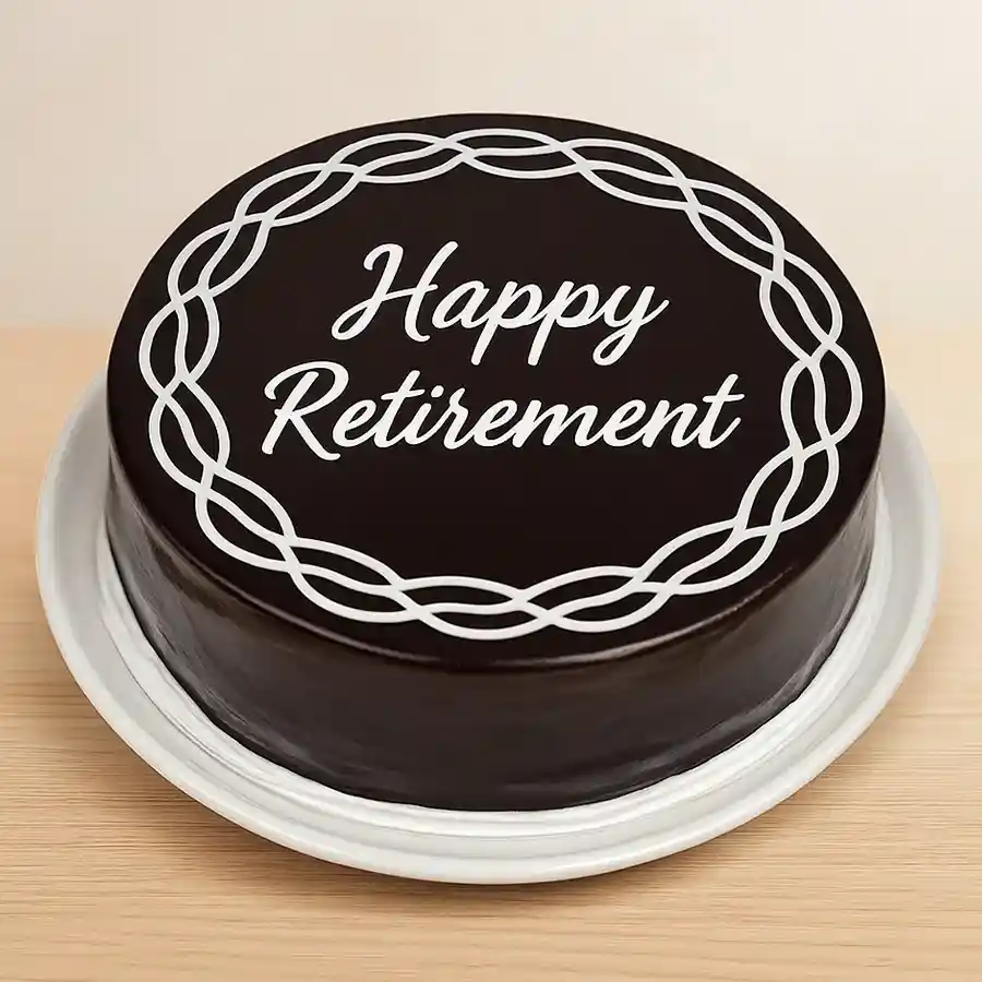 Retiring Mouthful Chocolate Cream Cake, a round 1 lb chocolate cake perfect for retirement celebrations.