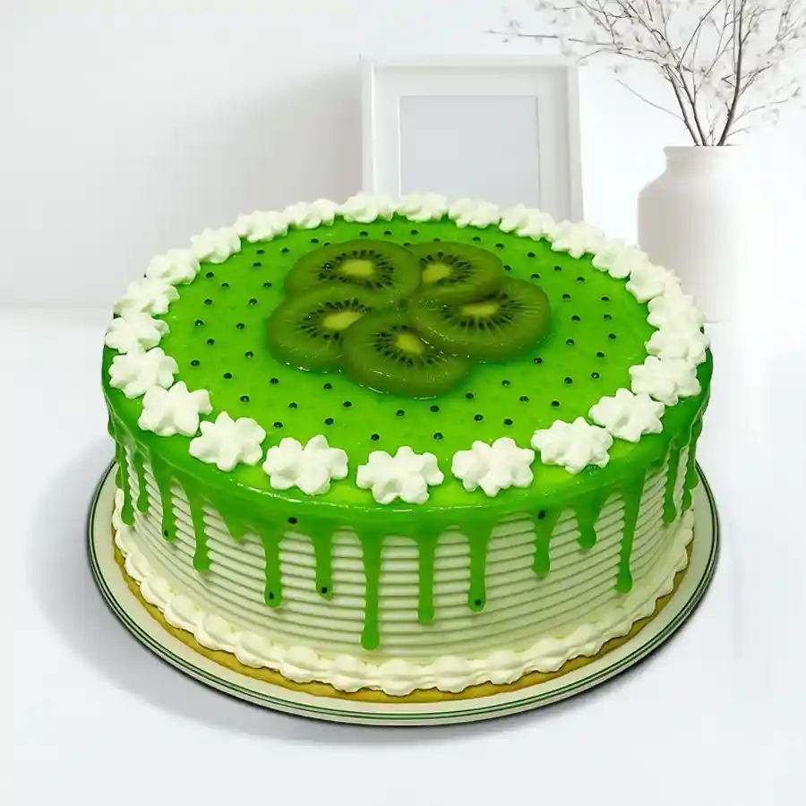 Fresh and delicious Eggless Kiwi Cake weighing 500 grams, perfect for celebrations.