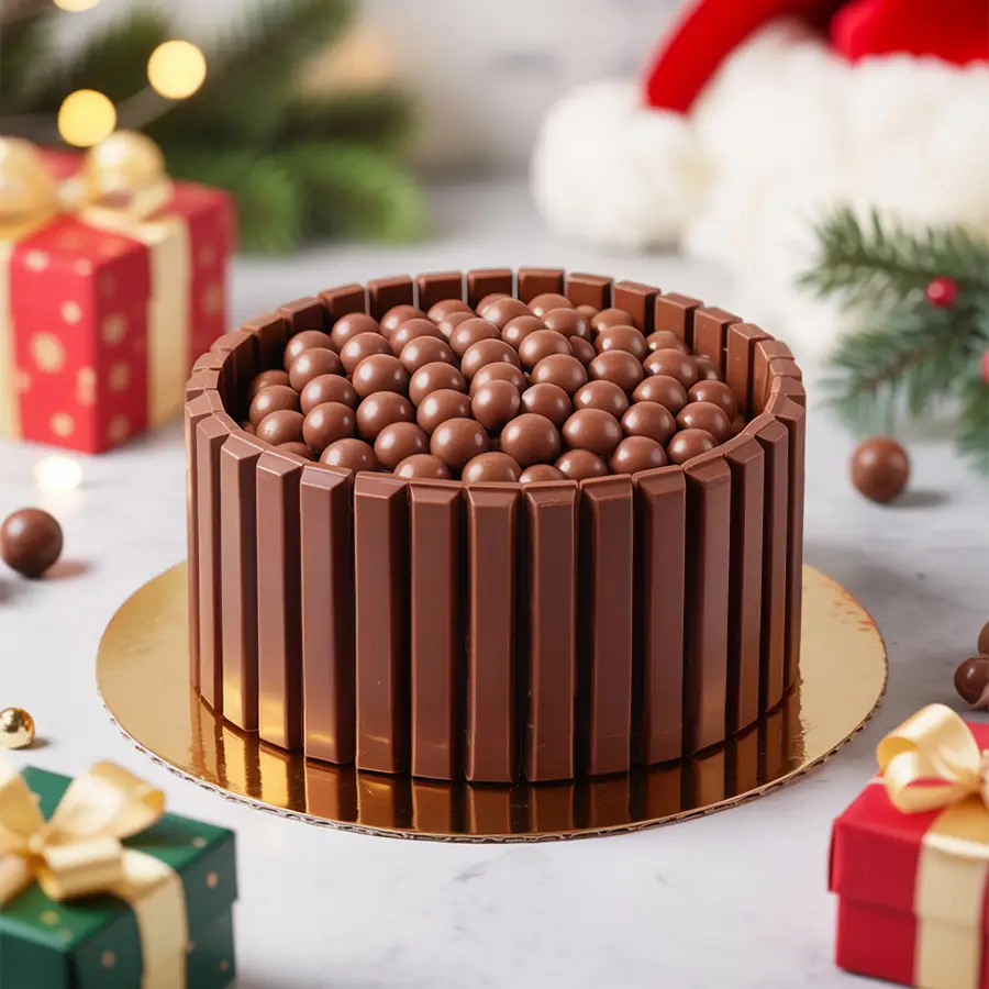 KitKat Nutties Cake, beautifully presented for Christmas gifting.