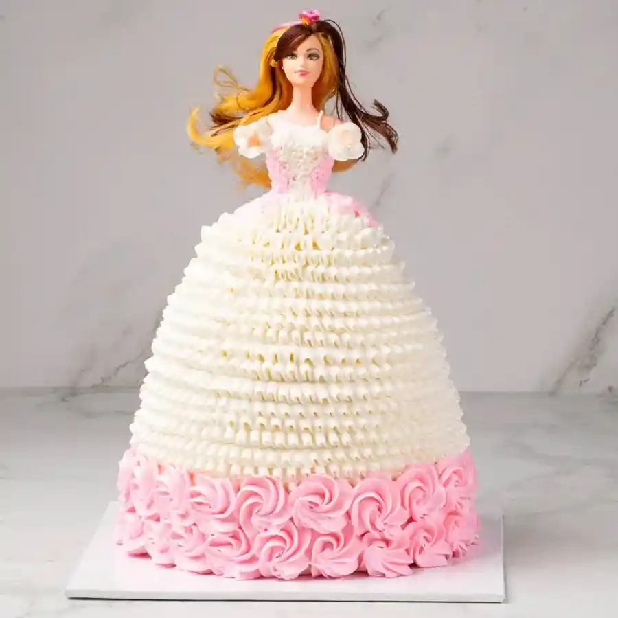 Enchanting White Forest Barbie Cake, ideal for kids' parties with a sweet design and delightful flavors.
