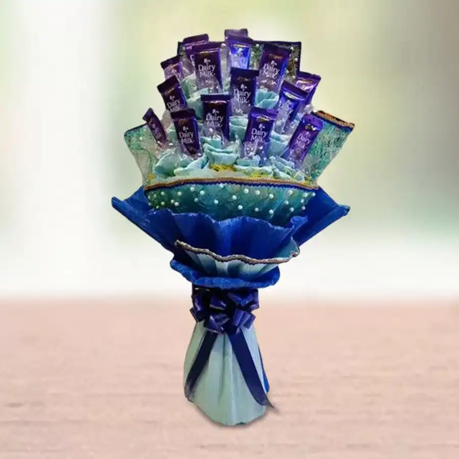 Marvelous arrangement of 15 Cadbury Dairy Milk chocolate bars in a colorful display