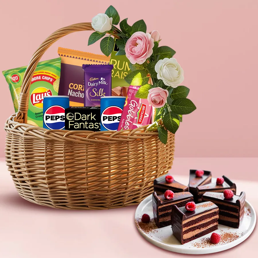 Christmas Indulgence Gourmet Basket filled with snacks and treats for festive celebrations.