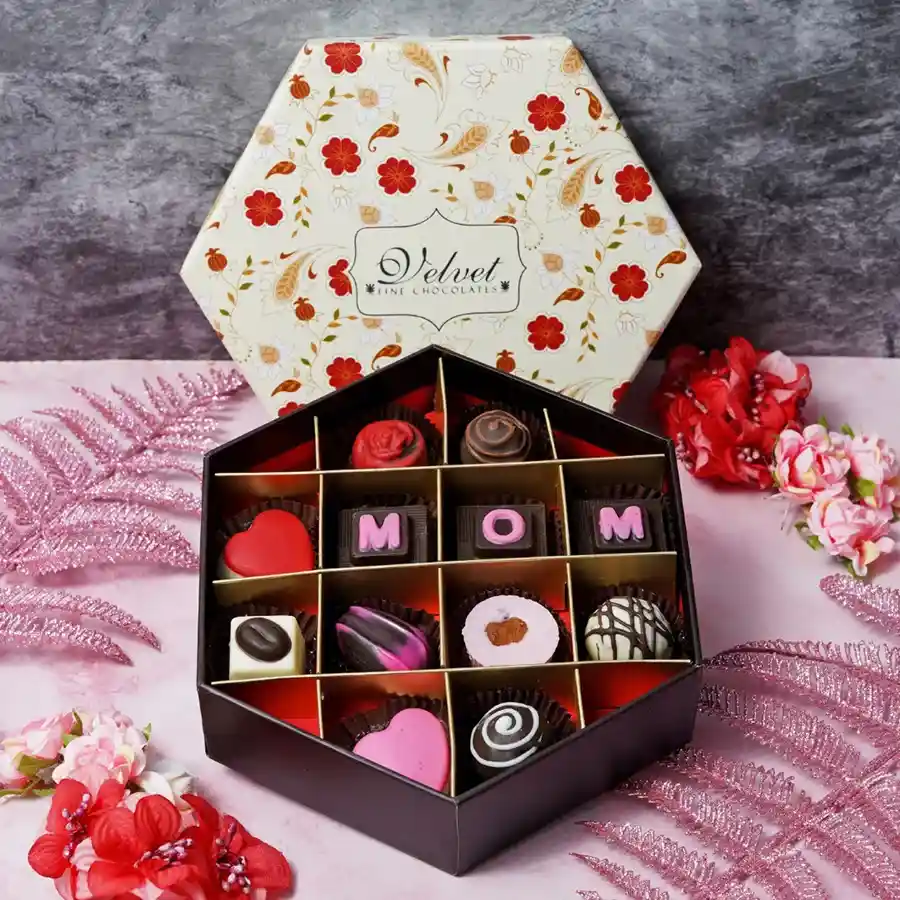 Assorted chocolates in an elegant box for Mother's Day celebration