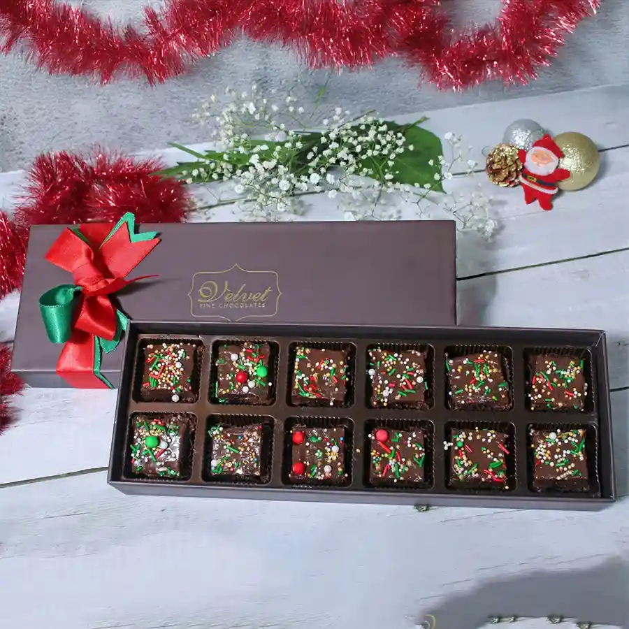 Irresistible Brownies Gift Box containing 12 fudgy brownies in a beautifully designed package