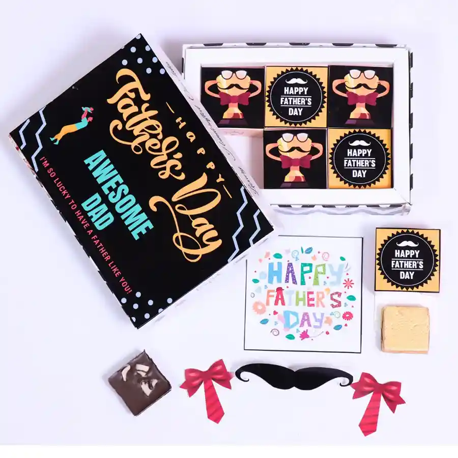 Luxe Personalized Father's Day Chocolate Box with customized chocolates featuring a name and photo