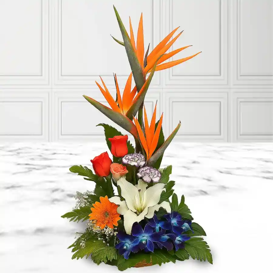 A vibrant arrangement of assorted flowers, radiating warmth and joy, perfect for gifting to loved ones.