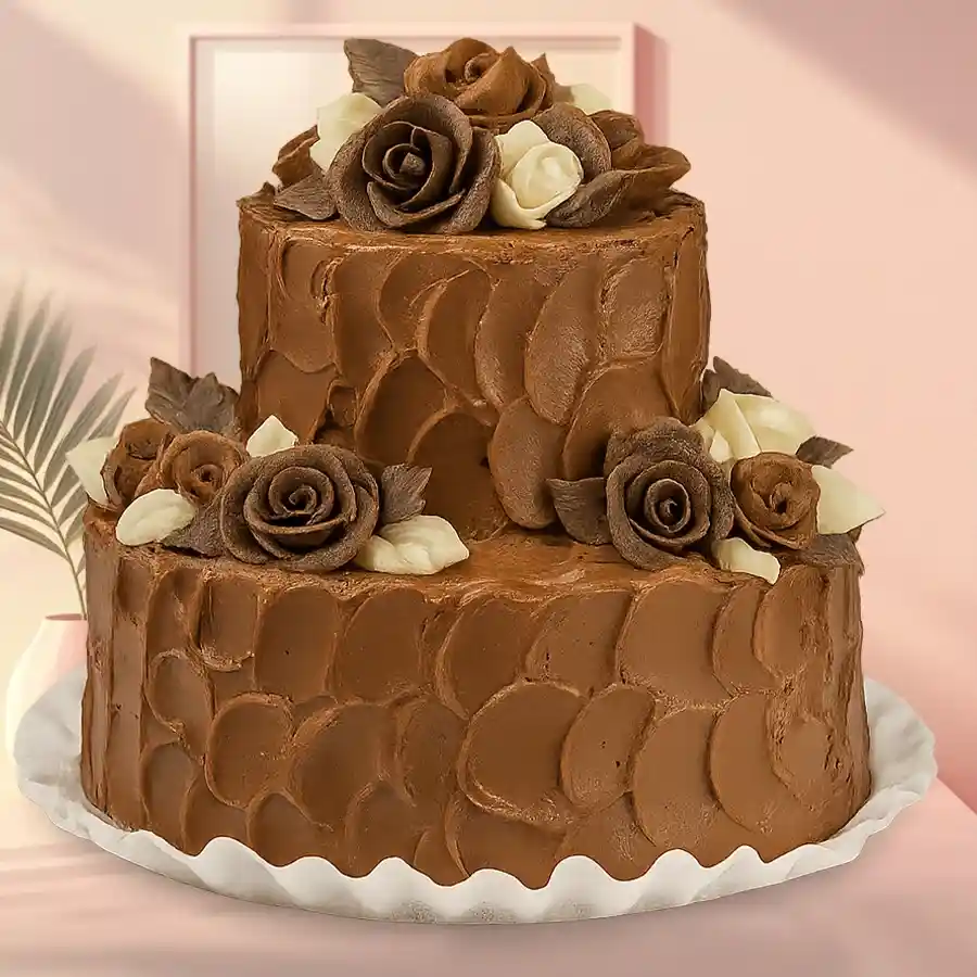 Elegant double tier celebration cake, freshly baked and beautifully decorated, weighing 5 lbs and hand delivered for ultimate freshness.
