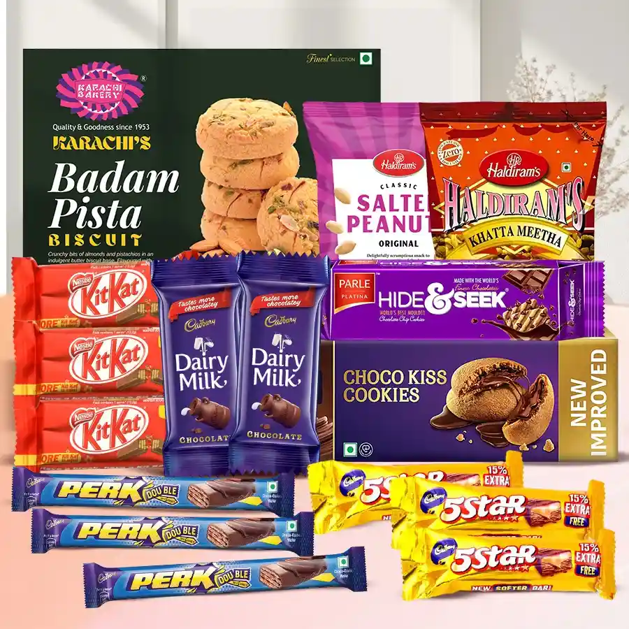 Special Celebration Gift Hamper filled with snacks and chocolates