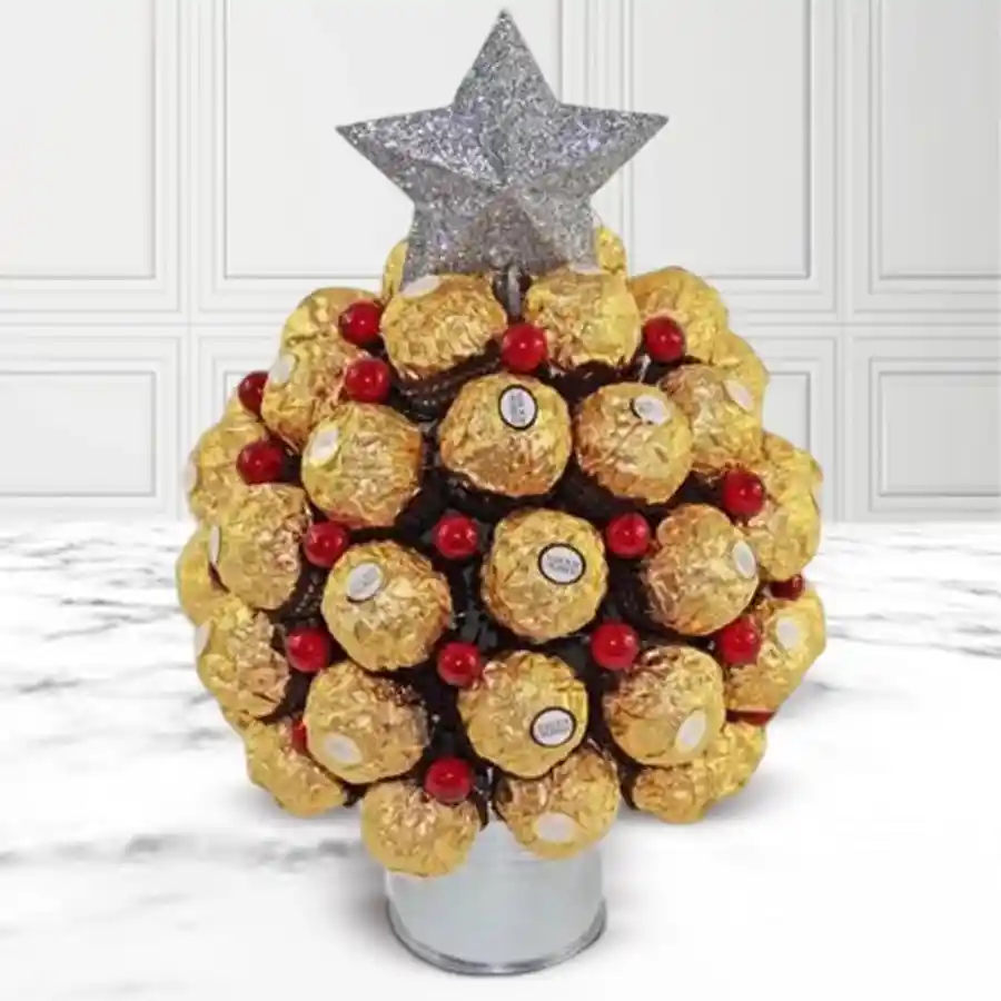 A beautifully arranged bouquet made up of 24 Ferrero Rocher chocolates, perfect for Christmas gifting.