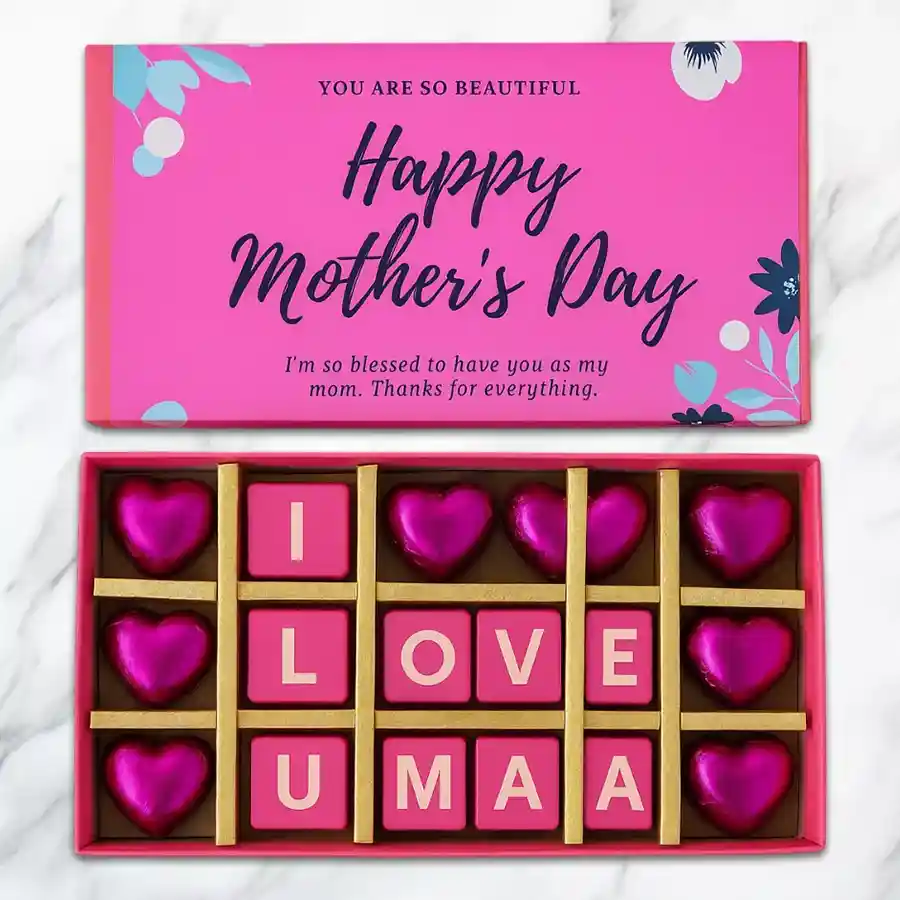Handmade chocolate box with personalized message for Mother's Day