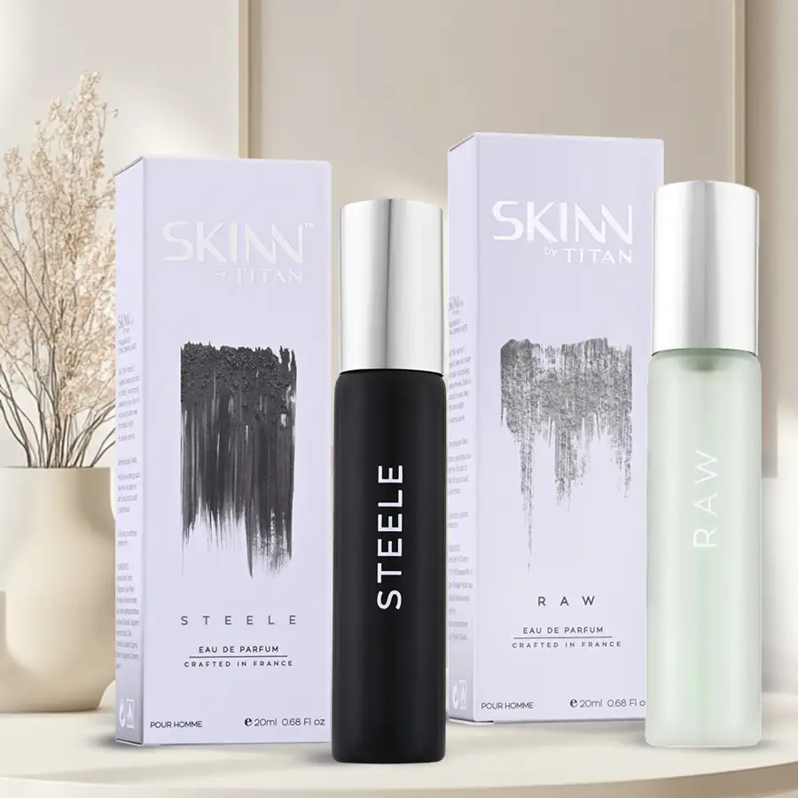 Appealing Skinn Raw Fragrance Set for Men with two 20ML bottles of Raw and Steele Eau de Parfum