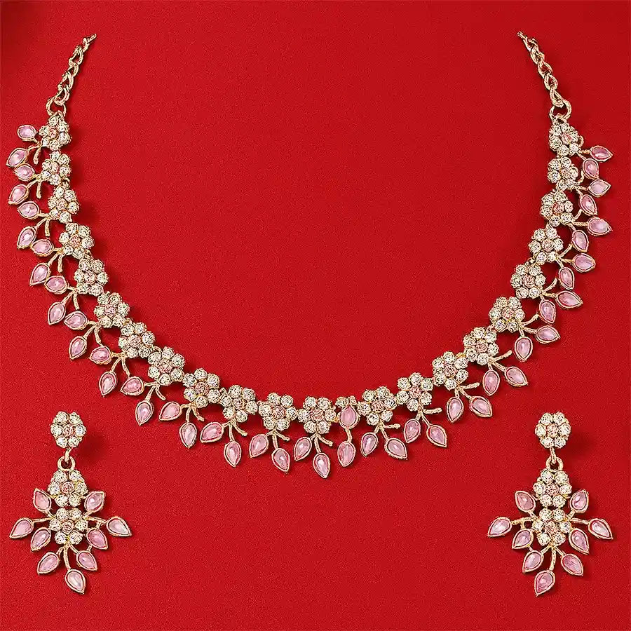 Trendy Gold Plated Crystal Jewellery Set