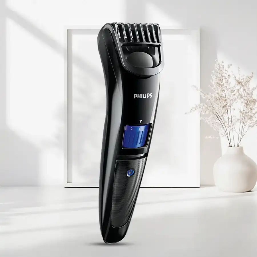 Philips Cordless Hair Trimmer featuring detachable head and 10 lock settings for easy grooming.