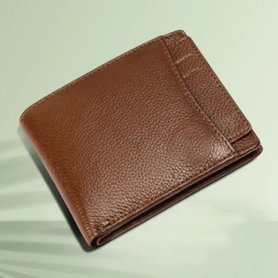 Stylish RFID Leather Wallet for Men in Brushwood color with 5 card slots, crafted from premium leather for security and elegance.