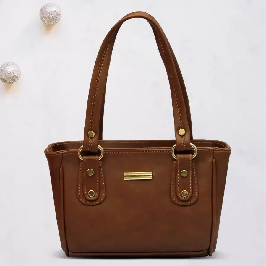 Elegant dark brown shoulder bag made of faux leather for ladies.